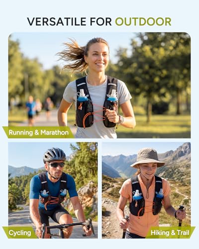 Sahara Sailor Running Vest for Women Men, 2PCS 500ml Soft Flasks, Adjustable Chest Waist Fit, Multi-Pockets, Lightweight Breathable Reflective Hydration Backpack for Running, Trail, Cycling, Hiking - size: M (32–42 in)