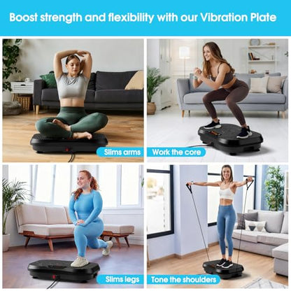 SoftGym Waver Vibration Plate Exercise Machine for Lymphatic Drainage Weight Loss,120 Speed Levels Vibrating Platform with Resistance Bands,Full-Body Workout Equipment for Muscle Activation - style: Slim- Deep Black