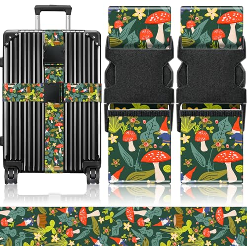 Slohif Luggage Straps for Suitcases Travel Belt Accessories Luggage Connector Identifiers 2 Pack Over Handle with Buckle Unique Nylon Adjustable Strap for Sleeping Bag Car Seat Mushrooms - color: Mushrooms