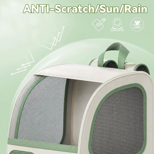 Large Cat Backpack Carrier with Front Window & Super Large Space, Designed for Long Adventures Travel Hiking, Pet Carrier Backpack for Cats Small Puppies up to 16.5lbs, Green White