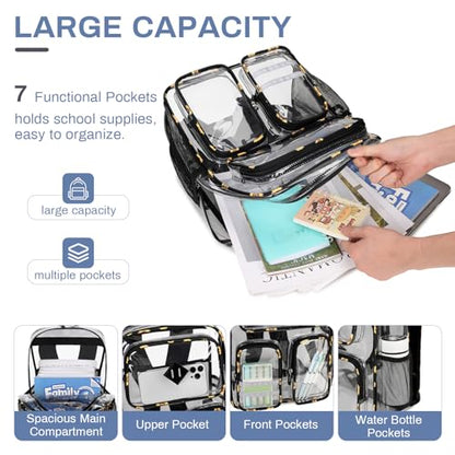 Clear Backpacks for School Heavy Duty Clear Bookbag Stadium Events Transparent Back Pack Kids, Black Sunflower - color: Black Sunflower