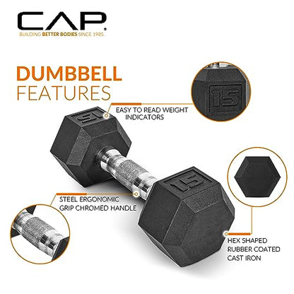 CAP 150 LB Dumbbell Set with 2-Tier Rack, Rubber Hex Free Weights Set, Home Gym Weight Set with Horizontal Storage Rack for Strength Training - color: Black, style: 150bs Set - Chrome Handles
