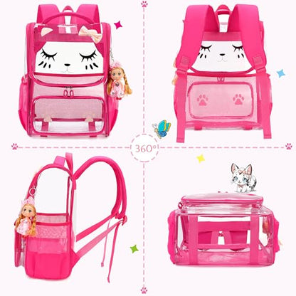 AO ALI VICTORY clear backpack Girls with Tote Bag Heavy Duty PVC Transparent Cute Backpack for Kids Toddler Preschool Bookbags Elementary School Bags See Through Casual Travel Daypack, Rose Red Set - color: Rose Red Set