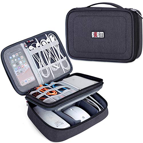 BUBM Electronic Organizer, Double Layer Travel Gear Bag for Cables, Plugs, Flash Hard Drive, Power Bank and More--a Sleeve Pouch for iPad (Large, Black) - size: Large-For 9.7" iPad or Tablet