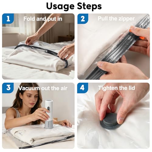 Mapambo Vacuum Seal Bags for Clothing Travel with -60000Pa LED Pump, 12 Pack Travel Cordless Vacuums Bag Set with Pump in 3 Combo Sizes. Vacuums Storage Bags for Clothes (12 Combo) - size: 12 Combo