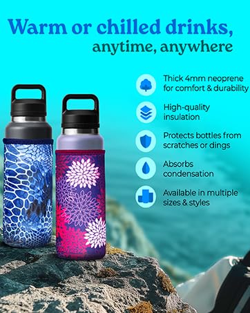 Water Bottle Sleeve, Neoprene Insulated Bottle Sleeve, Fits 16-18 Oz. 500 ml, Medium Size, Camo Waves - color: Gray Waves Camo, size: Med 16-18oz