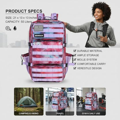 Military Tactical Backpack 55L for Men & Women Bug Out Bag Assault pack Molle Daypack Hiking Trekking Rucksack (Nebula camouflage) - color: Nebula Camouflage
