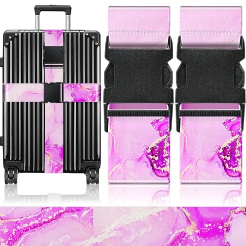 Slohif Luggage Straps for Suitcases Travel Belt Accessories Luggage Connector Identifiers Over Handle with Buckle Unique Nylon Adjustable Strap for Sleeping Bag Car Seat Deep Purple Marble (2 Pack) - color: Deep Purple Marble