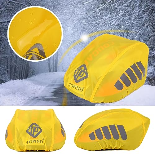 TOPIND Bike Helmet Cover High Visibility Waterproof Cycling Helmet Rain Cover with Reflective Strip Dustproof Breathable Mountain Road Bicycle Helmet Snow Cover Ride Gear - color: Yellow, size: Large
