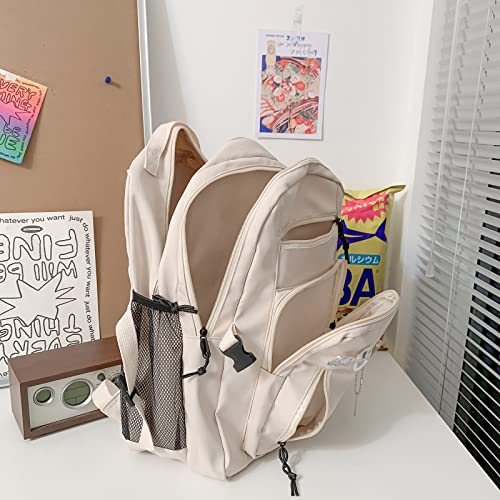 GAXOS Cute Aesthetic Backpack for School Girls Middle Student Bookbag - color: White