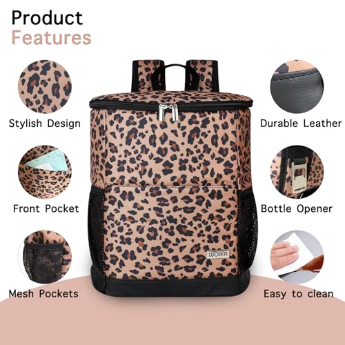 Wolka Cooler Backpack 30 Cans,Portable Backpack Coolers Insulated Leak Proof,Waterproof Soft Sided Cooler Bag for Travel,Beach,Camping,Picnic,Lunch Backpack for Women (Brown Leopard) - color: Brown Leopard