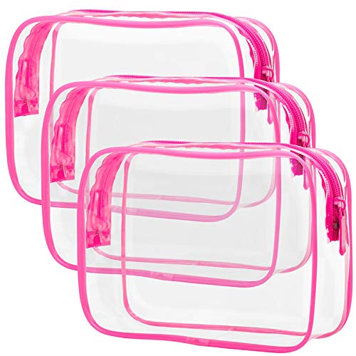 PACKISM TSA Approved Toiletry Bag 3 Medium - Quart Size Clear Makeup Bag for Carry On, Airport Security Compliant Clear Travel bag for Toiletries with Reinforced Seams, Bright Rose Red - color: Bright Rose Red, size: Medium Set (Standard)
