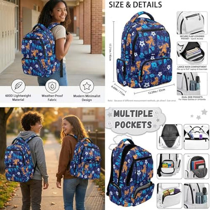 Talayituse Dinosaur Soccer Paw Print Backpack for Boys Elementary Middle High Schoolbag Bookbag with Lunch Box Pencil Case Water Bottle Sleeve 6 In 1 Rucksack for Back to School Supplies - color: Dinosaur Soccer Paw