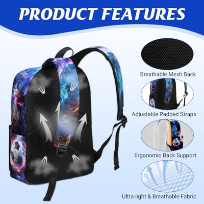 3PCS Boys Soccer Backpack, Bookbag for Kids Boys with Lunch Box, 17 Inch Soccer Teens Back to School Bag Set, Laptop Backpack for Mens School/Daypack - color: Soccer