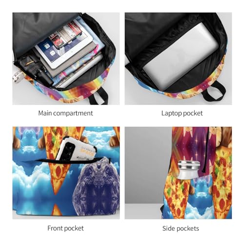 cfpolar 17 Inch Backpack Funny Pizza Cat Rainbow Laptop Bag Shoulder Bag School Bookbag Casual Daypack For Boys Girls - color: A2-funny Pizza Cat