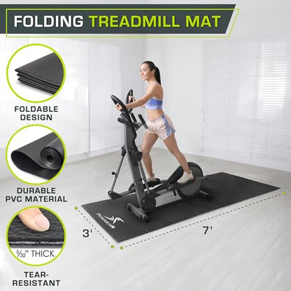 ProsourceFit Treadmill & Exercise Equipment Mats, Folding (7’L x 3’W x ¼”T) High Density PVC Floor Protector - color: Black
