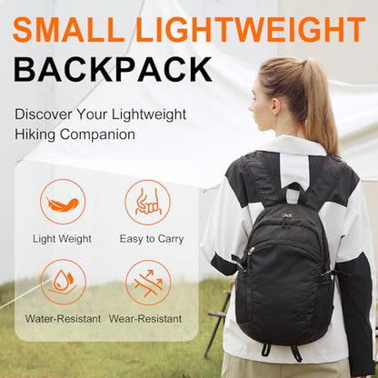 Small Hiking Backpack Travel Lightweight Hiking Packable Daypack Water-Resistant Foldable Ultralight Backpacks 15L for Travel Women Men Camping (Black) - color: Black, size: 15L