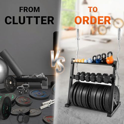 Yes4All 6 Pegs & 4 Barbell Storage Racks Load Up to 1190 LBS - Wall Mounted Weight Plate Tree & Barbell Holder - color: B. Multi-Functional (Black), style: B. Multi-Functional