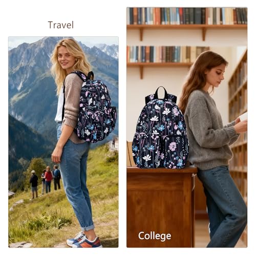 Women's Water-resistant Daypack Backpack, 15.6 Inch Laptop Compartment & Anti-Theft Pocket, Adjustable Padded Straps for Commuting, Travel, Work, College, Dreamy Flower - color: Dreamy Flower