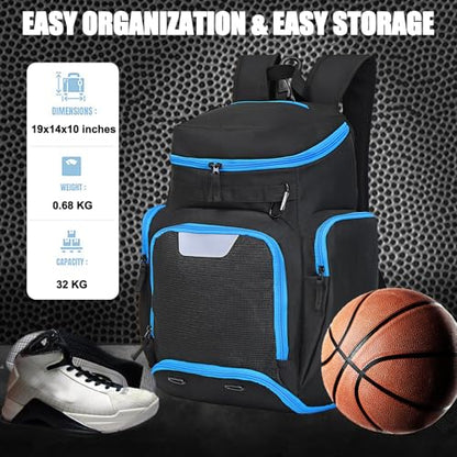 LARIPOP Basketball Backpack with Ball & Ventilated Shoe Compartment Insulated Pockets for Men Training - color: TR Blue