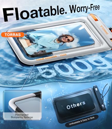 TORRAS IP68 Waterproof Phone Pouch Double Space, Floating Waterproof Phone Case with Lanyard for iPhone 17 Pro Max 16 15 14 S26 S25, Phone Dry Bag Vacation Cruise Ship Travel Essentials 7.0'', White - color: White
