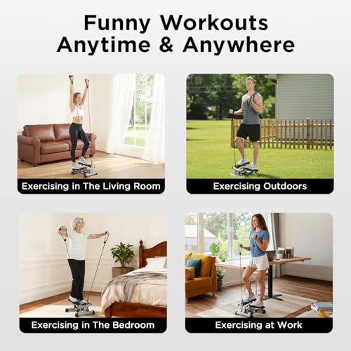 Efitment Mini Stepper for Exercise at Home, Twist Stair Stepper with Resistance Bands, LCD Monitor, Compact Cardio Step Machine for Full Body Workout - style: With Resistance Bands