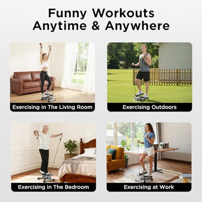 Efitment Mini Stepper for Exercise at Home, Twist Stair Stepper with Resistance Bands, LCD Monitor, Compact Cardio Step Machine for Full Body Workout - style: With Resistance Bands