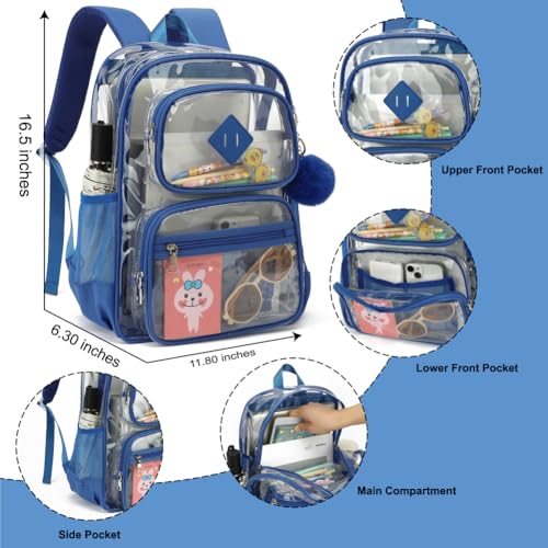 Heavy Duty Clear Backpack for Girls Boys Transparent School Bookbag Kids Durable PVC See Through Backpack-Royal Blue - color: Royal Blue