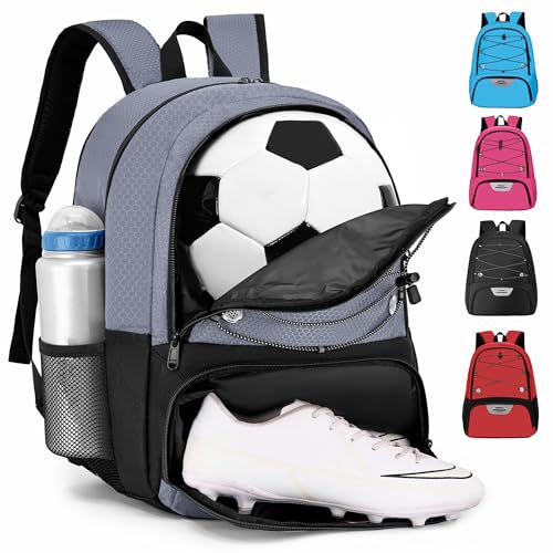 Hsmihair Youth Soccer Bag-Soccer Backpack&Backpack for Football Basketball,with Ball Compartment Separate Cleat Package - color: Grey