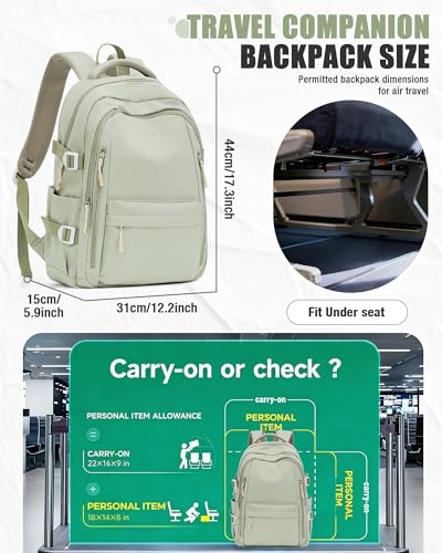 BOXSAM Lightweight Backpack for Women, Large Laptop Travel Backpack Casual Daypack College Bag Rucksack for Men. Green - color: Green
