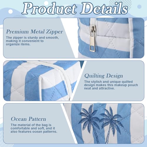 Hillban 6 Pcs Ocean Quilted Cosmetic Bags Coastal Themed Gifts Ocean Aesthetic Essential Makeup Bags Starfish Coral Seashell Beach Kit for Women Travel Vacation Accessories (Coastal) - style: Coastal