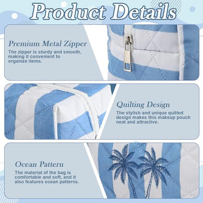 Hillban 6 Pcs Ocean Quilted Cosmetic Bags Coastal Themed Gifts Ocean Aesthetic Essential Makeup Bags Starfish Coral Seashell Beach Kit for Women Travel Vacation Accessories (Coastal) - style: Coastal