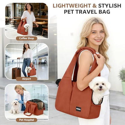Dog Purse Carrier for Small Dogs and Cats, Soft-Sided Pet Tote Bag with 6 Large Pockets, Collapsible Travel Puppy Carrier, Fits Pets up to 16 lbs (Caramel, 17.5" L x 8" W x 12" H) - color: Caramel, size: 17.5"L x 8.0"W x 12.0"H
