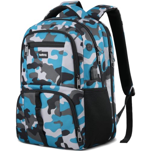 Laptop Backpacks Men for Business Travel,Bookbag for Teen Boys School Student in High School College with 15.6 Inch Compartment and USB Charging Port - color: Camouflage Blue, size: 15,6 inch