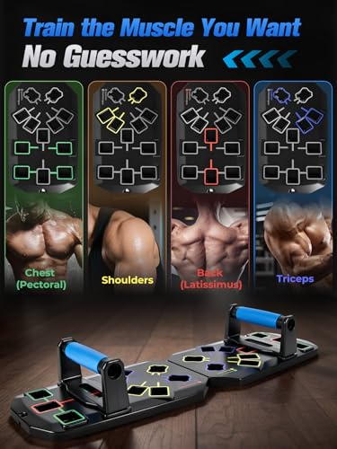 Push Up Board 20-In-1 Workout Equipment, Pushup Board with Handles, Puzzle-Style Snap Design with Square Slots, Home Gym Fitness Equipment for Chest, Shoulders, Back & Triceps, Men and Women - color: Blue
