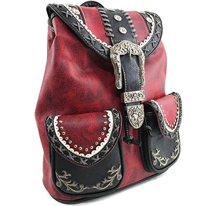 Zelris Western Country Floral Buckle Rucksack Backpack (Red) - color: Red