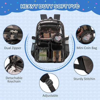 Clear Backpacks for Stadium Events Heavy Duty Clear Bookbag for School Girls Transparent Back Pack, Black Semitransparent - color: Black Semitransparent