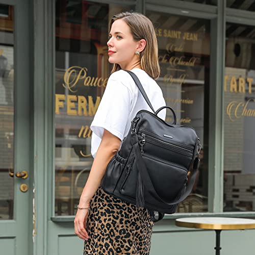 CLUCI Backpack Purse for Women Black Backpack Leather Large Travel Fashion Designer Convertible Ladies Work Bags - color: 0-2-0 Black