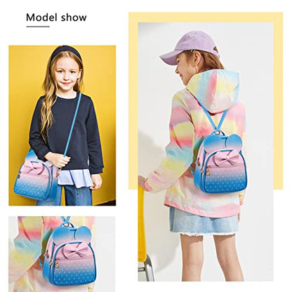 KL928 Girls Mini Backpack Bowknot Polka Dot Cute Small Daypacks Convertible Shoulder Bag Purse for Women - color: Pink#blue