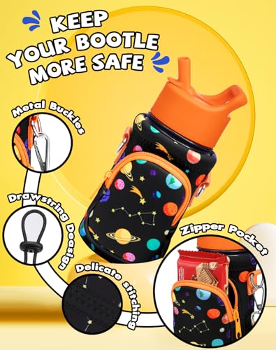 Miss Adola Water Bottle Carrier with Strap - Insulated Kids Water Bottle Holder for Boys Girls Bottle Bag for 10-18Oz - color: Orange Planet