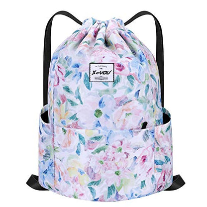 XEYOU Drawstring Sports Backpack Lightweight Gym Yoga Sackpack Shoulder Rucksack Casual Outdoor Daypack for Women and Men | Lightweight - color: Oil Painting Flowers