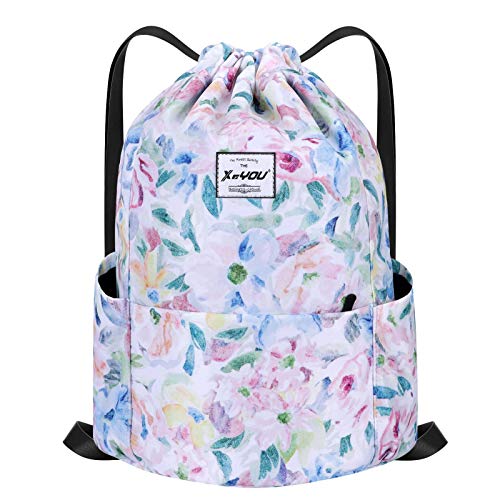 XEYOU Drawstring Sports Backpack Lightweight Gym Yoga Sackpack Shoulder Rucksack Casual Outdoor Daypack for Women and Men | Lightweight - color: Oil Painting Flowers
