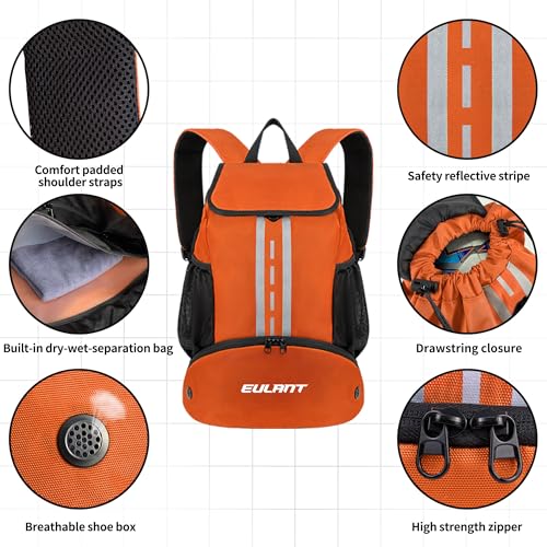 EULANT Soccer Backpack with Shoes Compartment, Waterproof Drawstring Bag for Sport Gym Swim Yoga Travel Football Volleyball - color: Upgraded Orange