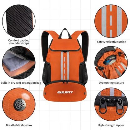 EULANT Soccer Backpack with Shoes Compartment, Waterproof Drawstring Bag for Sport Gym Swim Yoga Travel Football Volleyball - color: Upgraded Orange