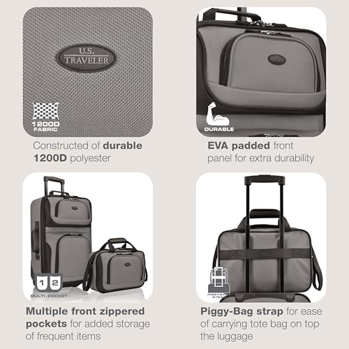 U.S. Traveler Rio Lightweight Softside Rolling Carry-on Suitcase, 2-Wheel Set, Grey - color: Grey, size: 21"/14"