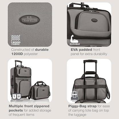 U.S. Traveler Rio Lightweight Softside Rolling Carry-on Suitcase, 2-Wheel Set, Grey - color: Grey, size: 21"/14"