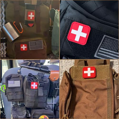 2x2-Inch Embroidered Medical First Aid Patch Cross Red Appliques with Hook & Loop for Tactical Backpacks Pouches Bags Jackets, 2 Pack - color: Red