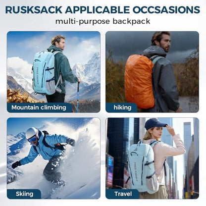 Bseash 45L Waterproof Hiking Camping Backpack with Rain Cover, Outdoor Sport Travel Bag Daypack for Climbing Skiing Cycling (Blue) - color: Blue
