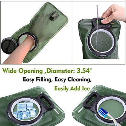 Hydration Bladder, 1.5-2-3L Water Bladder for Hiking Backpack, BPA-Free Leak Proof Water Reservoir Storage Bag, Water Pouch Hydration Pack for Camping Cycling Running - color: 1.5L Water Bladder - Military Green
