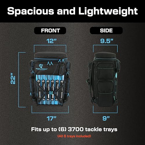 Evolution Fishing Drift Series Tackle Backpack, Outdoor Rucksack w/ 6 Fishing Tackle Trays, Heavy Duty - color: Blue, size: 3700